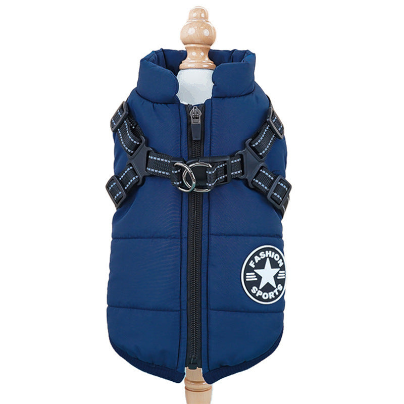 Veste pour chien avec anneaux d’attache pour laisse Maison Câline, coloris bleu roi