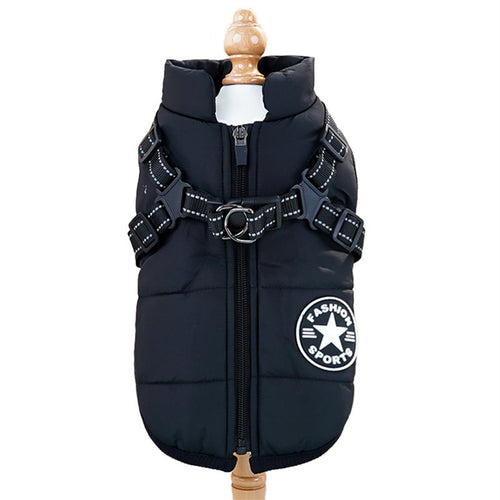 Veste pour chien avec anneaux d’attache pour laisse Maison Câline, coloris noir