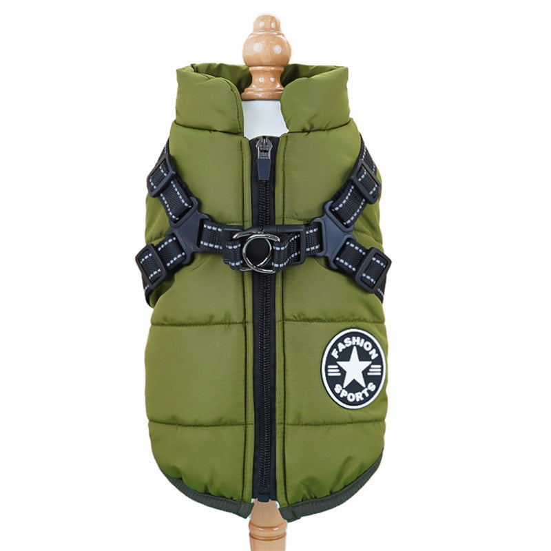 Veste pour chien avec anneaux d’attache pour laisse Maison Câline, coloris vert militaire